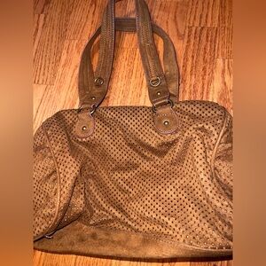 Burt Orange/Brown Perforated Suede Tote Bag